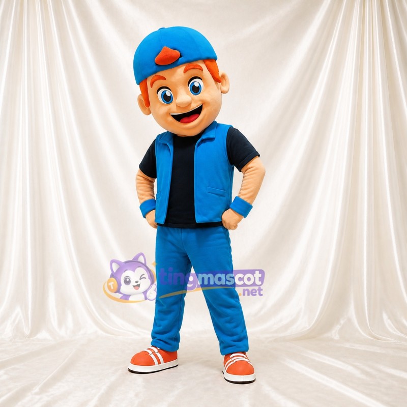 Sporty Cartoon Boy Character Mascot Costume Full Body for Adults School Events