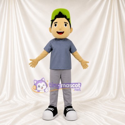 Gray Boy Character Mascot Costume Full Body for Adults School Events