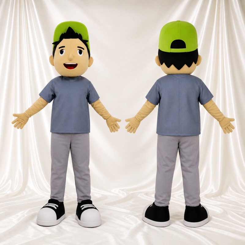 Gray Boy Character Mascot Costume Full Body for Adults School Events