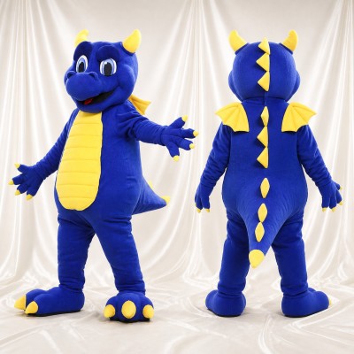 Blue and Yellow Dragon Mascot Costume Full Body for Adults Sports Events