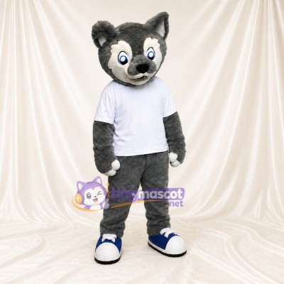 Sporty Gray Wolf Mascot Costume Full Body for Adults Sports Events