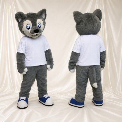 Sporty Gray Wolf Mascot Costume Full Body for Adults Sports Events