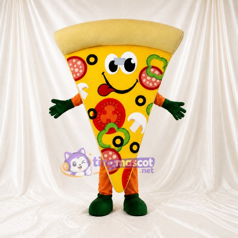Smiling Colorful Pizza Slice Mascot Costume Full Body for Adults Food Events