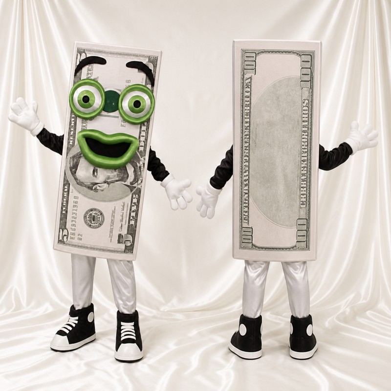 Dollar Bill Mascot Costume Full Body for Adults Trade Shows