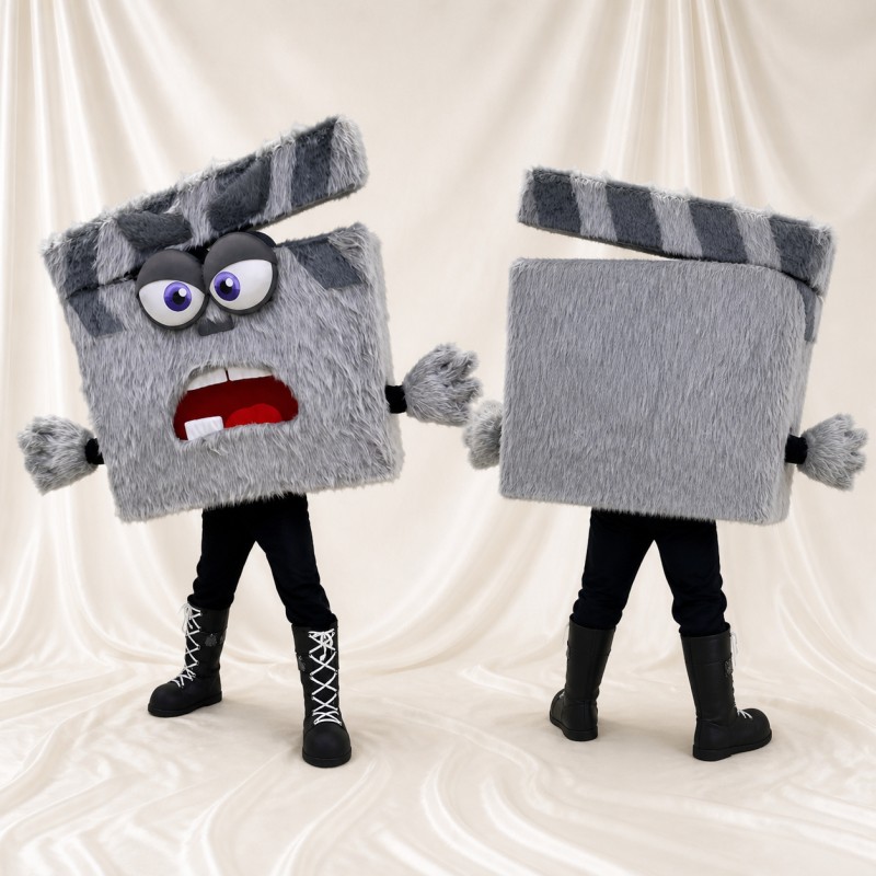 Gray Clapperboard Mascot Costume Full Body for Adults School Events