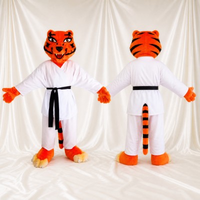 Orange Martial Arts Tiger Mascot Costume Full Body for Adults Martial Arts