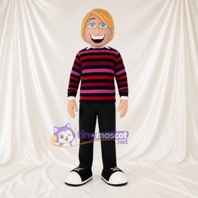 Striped Boy Mascot Costume Full Body for Adults School Events