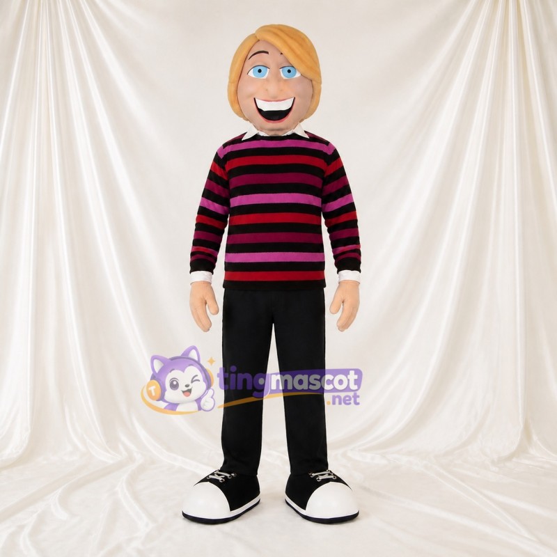 Striped Boy Mascot Costume Full Body for Adults School Events