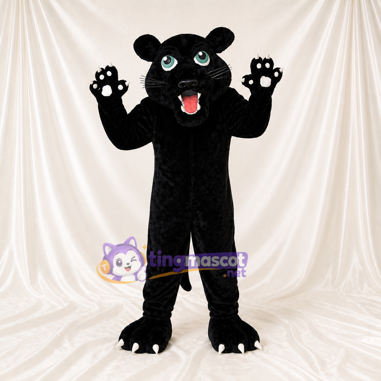 Glatte feline Panther Maskottchenkostüm Ganzkörper für Erwachsene Sportveranstaltungen Glatte feline Panther Maskottchenkostüm Ganzkörper für Erwachsene Sportveranstaltungen