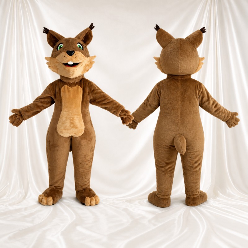 Brun beige et noir Lynx Costume de mascotte intégral pour adultes Événements scolaires