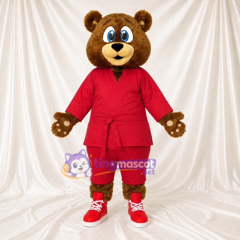 Coordinated Red Bear Mascot Costume Full Body for Adults Sports Events