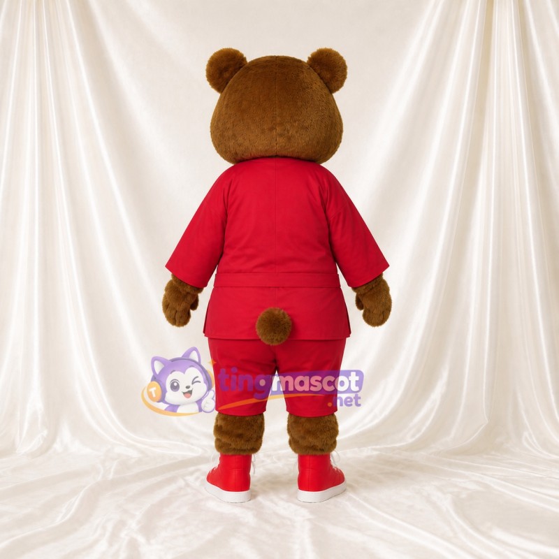 Coordinated Red Bear Mascot Costume Full Body for Adults Sports Events