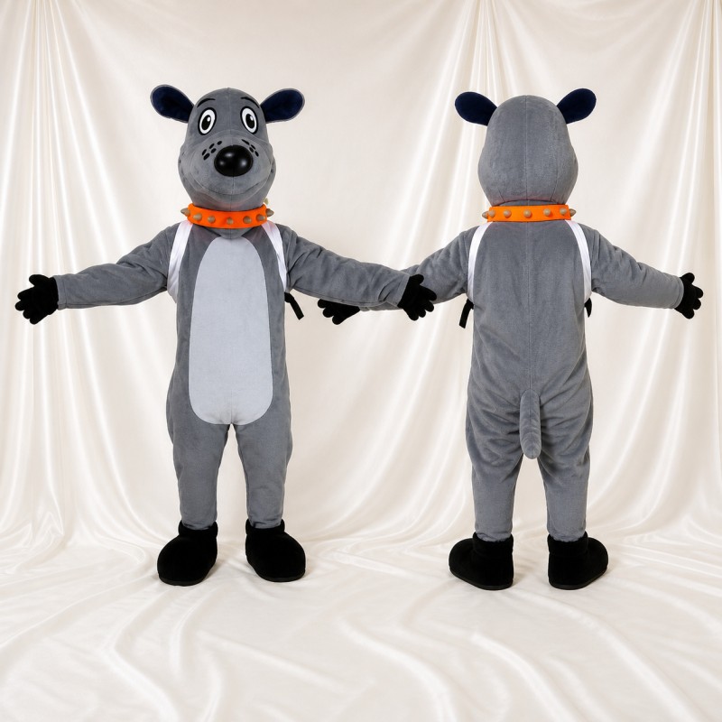 Gray Dog Mascot Costume Full Body for Adults School Events