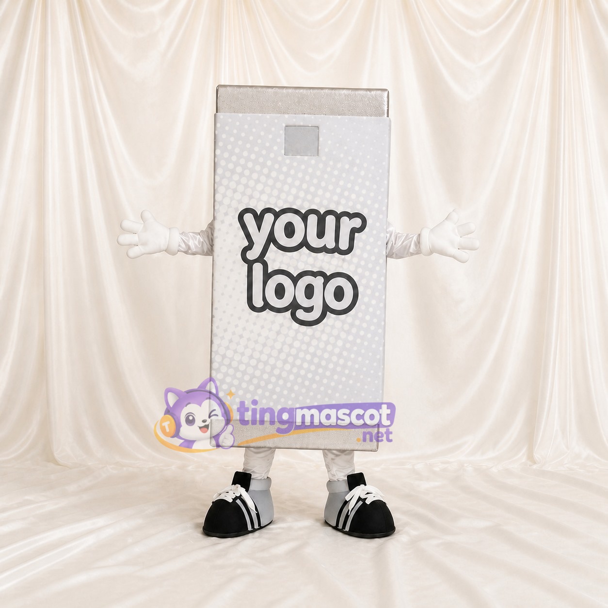 Silver Display Panel Mascot Costume Full Body for Adults Trade Shows Silver Display Panel Mascot Costume Full Body for Adults Trade Shows