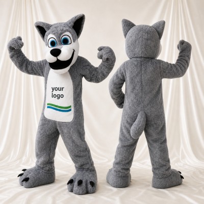 Expressive White Wolf Mascot Costume Full Body for Adults Sports Events