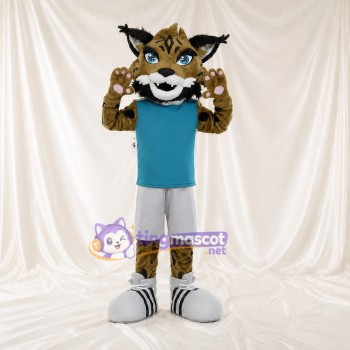 Brun Noir Sarcelle et Blanc Lynx Costume de mascotte intégral pour adultes Événements sportifs