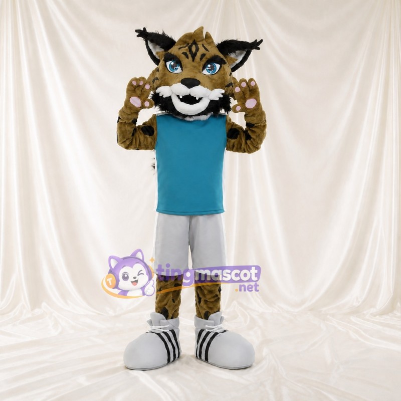 Brun Noir Sarcelle et Blanc Lynx Costume de mascotte intégral pour adultes Événements sportifs