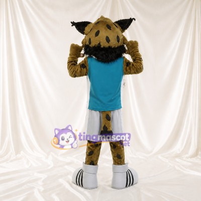Brun Noir Sarcelle et Blanc Lynx Costume de mascotte intégral pour adultes Événements sportifs
