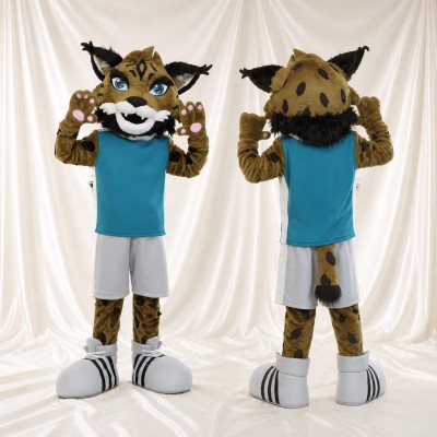 Brun Noir Sarcelle et Blanc Lynx Costume de mascotte intégral pour adultes Événements sportifs
