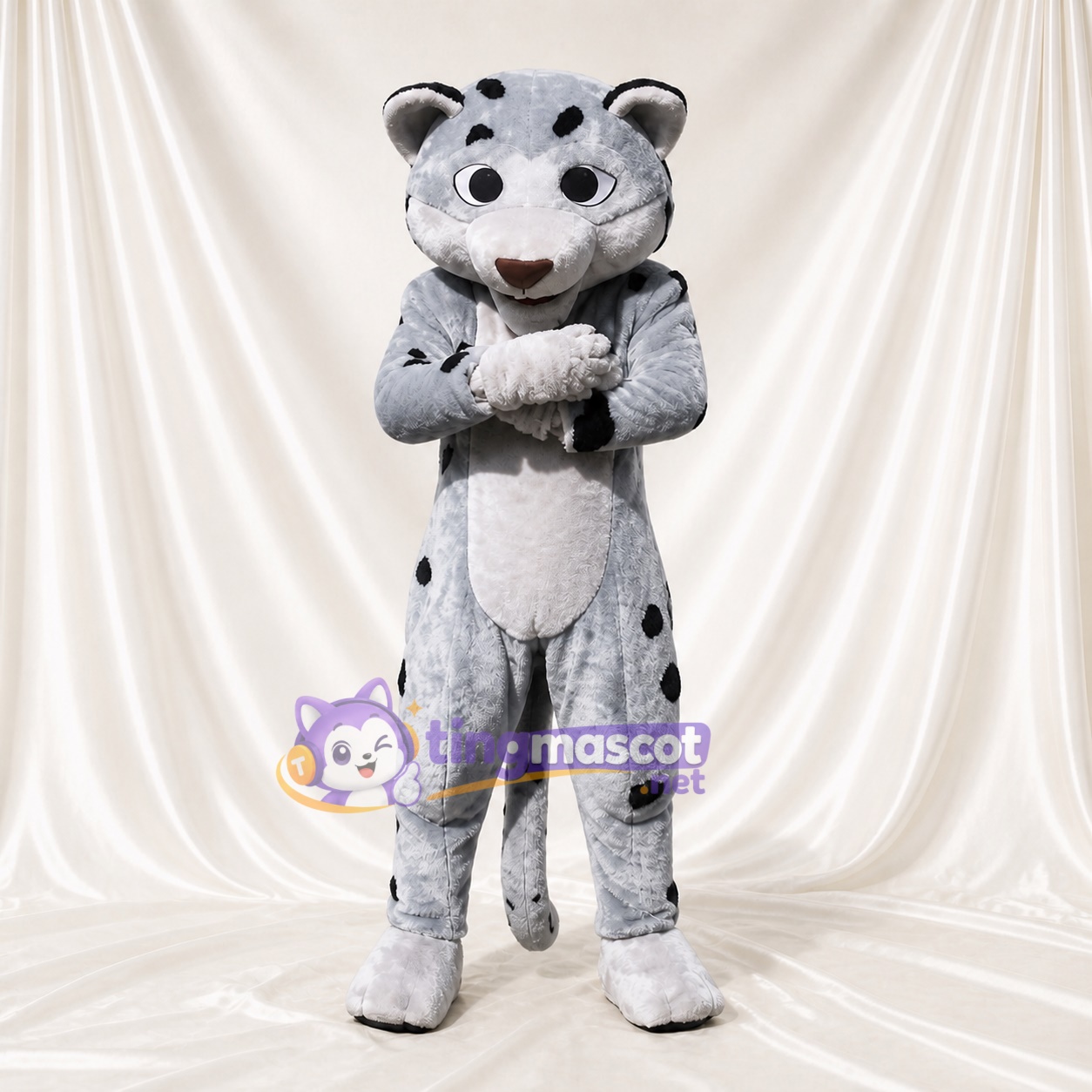Gray Snow Leopard Mascot Costume Full Body for Adults Sports Events Gray Snow Leopard Mascot Costume Full Body for Adults Sports Events