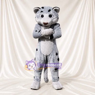 Gray Snow Leopard Mascot Costume Full Body for Adults Sports Events
