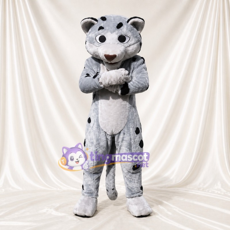 Gray Snow Leopard Mascot Costume Full Body for Adults Sports Events