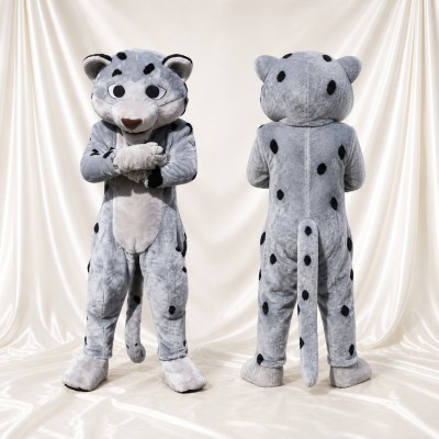 Gray Snow Leopard Mascot Costume Full Body for Adults Sports Events