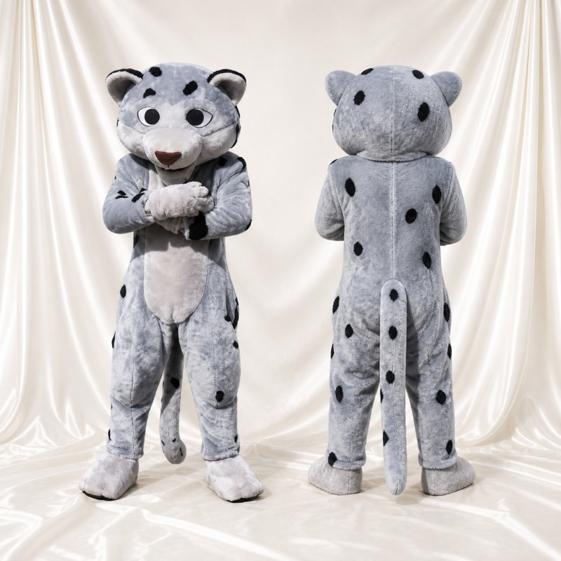 Gray Snow Leopard Mascot Costume Full Body for Adults Sports Events