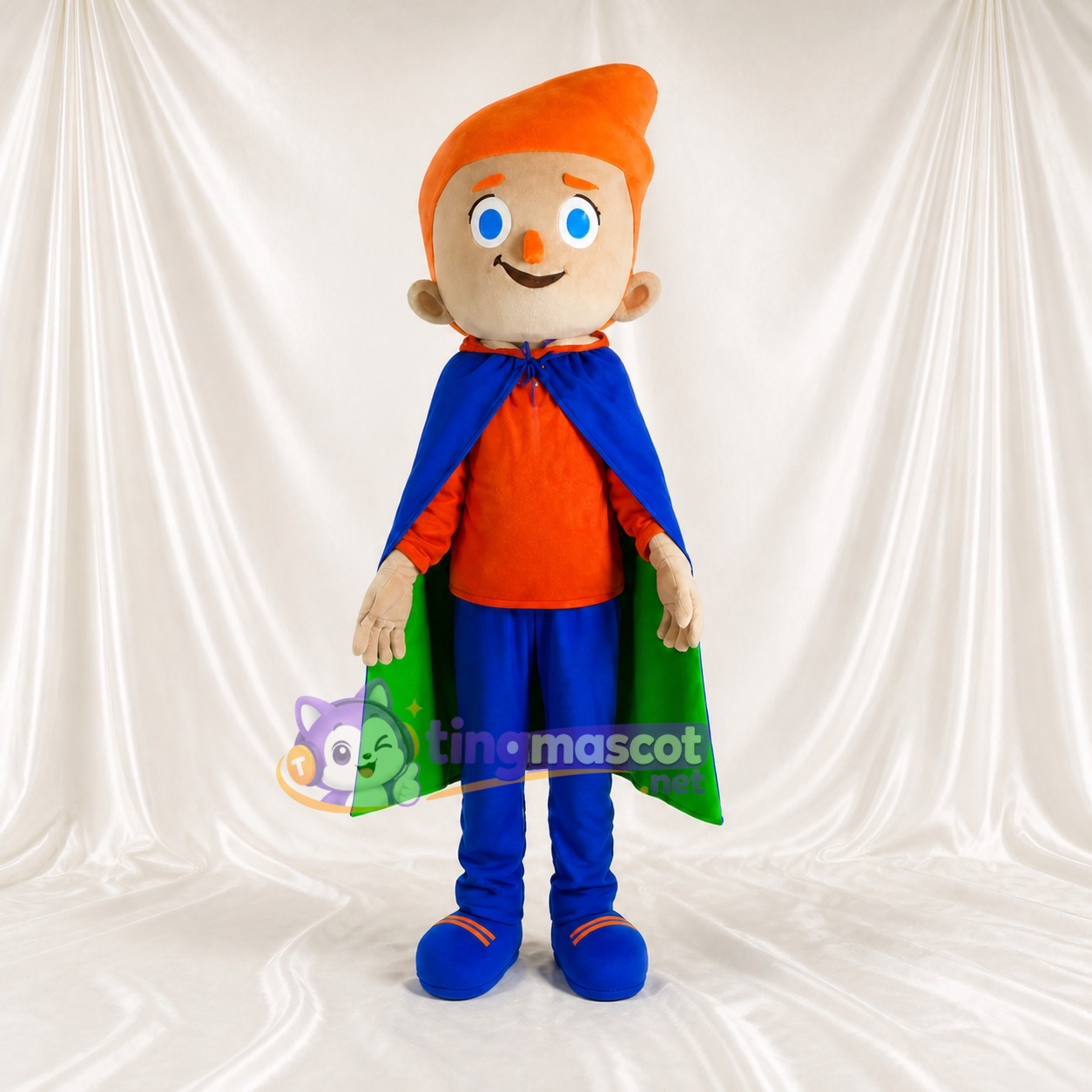 Orange Boy Superhero Mascot Costume Full Body for Adults Sports Events Orange Boy Superhero Mascot Costume Full Body for Adults Sports Events