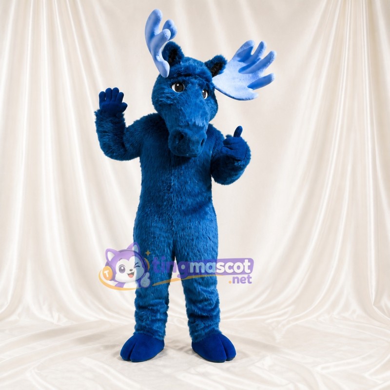 Royal Blue Moose Mascot Costume Full Body for Adults Sports Events