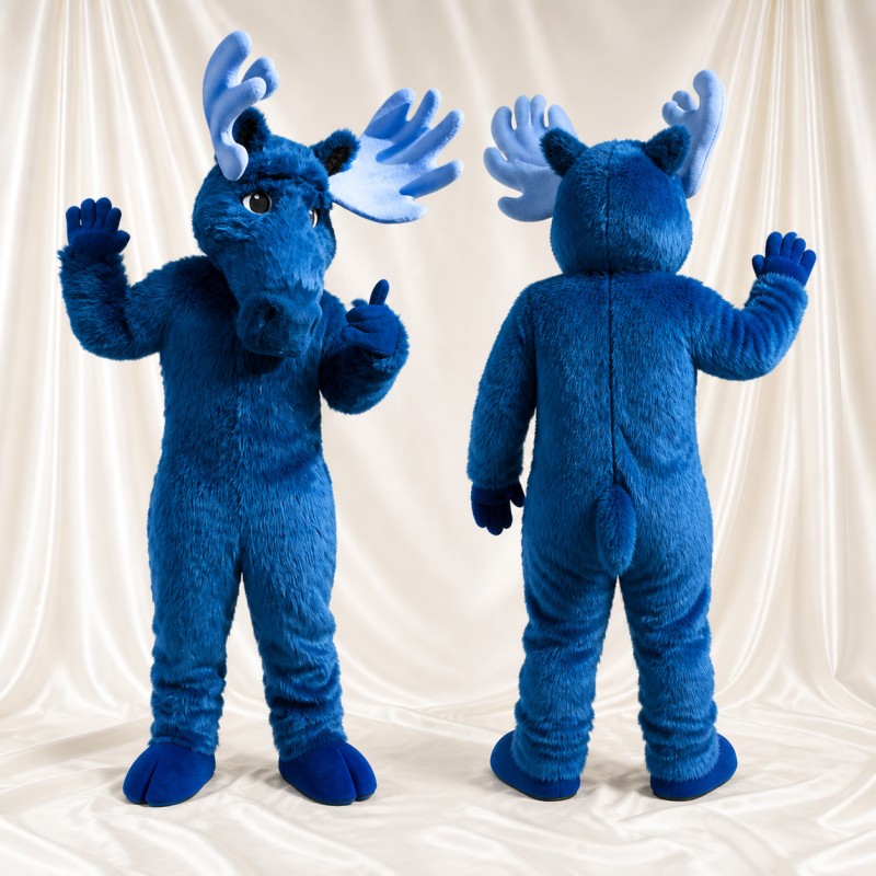 Royal Blue Moose Mascot Costume Full Body for Adults Sports Events