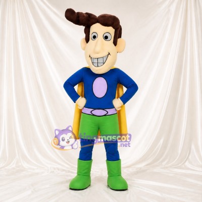 Blue Boy Superhero Mascot Costume Full Body for Adults Sports Events