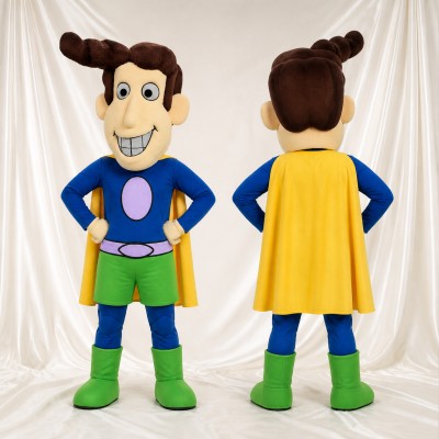 Blue Boy Superhero Mascot Costume Full Body for Adults Sports Events