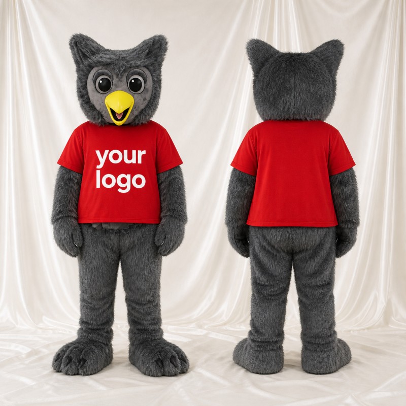 Gray Owl Mascot Costume Full Body for Adults School Events