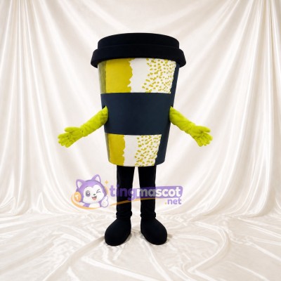 Yellow Coffee Cup Mascot Costume Full Body for Adults Food Events