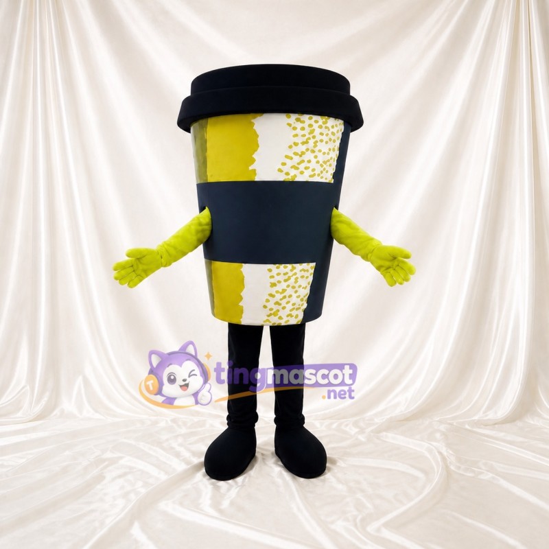 Yellow Coffee Cup Mascot Costume Full Body for Adults Food Events