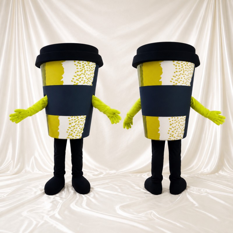 Yellow Coffee Cup Mascot Costume Full Body for Adults Food Events