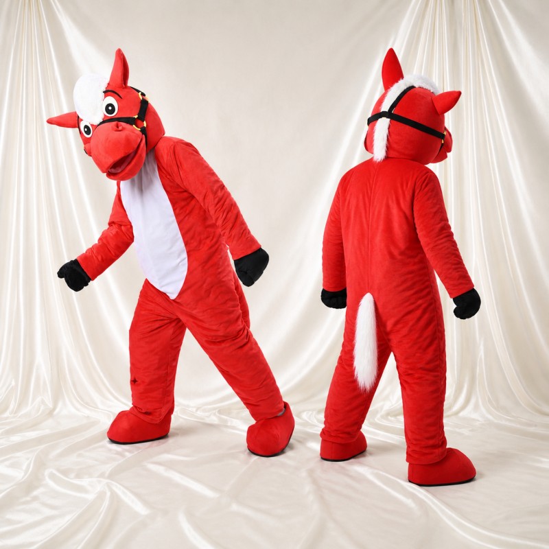 Red Horse Mascot Costume Full Body for Adults School Events