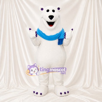 Ours Polaire Blanc Doux Costume de mascotte intégral pour adultes Événements scolaires