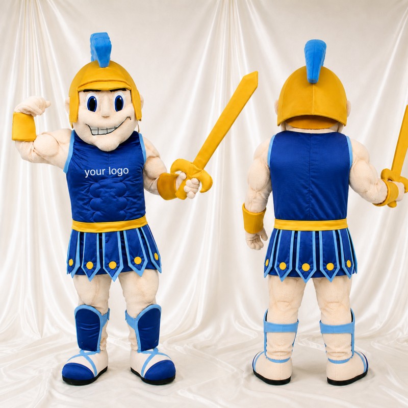 Royal Blue Roman Soldier Mascot Costume Full Body for Adults Museums