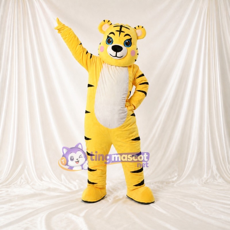 Tigre à Rayures Audacieuses Jaune Costume de mascotte intégral pour adultes Événements sportifs
