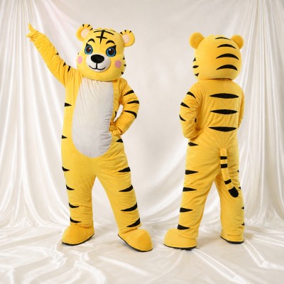 Tigre à Rayures Audacieuses Jaune Costume de mascotte intégral pour adultes Événements sportifs