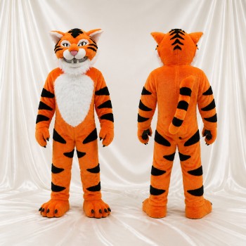 Orange Classic Striped Tiger Mascot Costume Full Body for Adults Sports Events