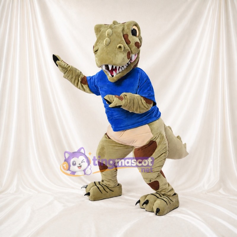 Olive Green Dinosaur Mascot Costume Full Body for Adults Museums