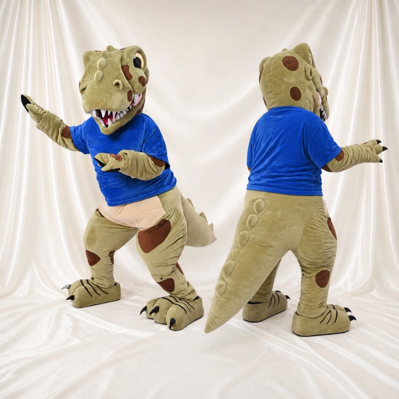 Olive Green Dinosaur Mascot Costume Full Body for Adults Museums