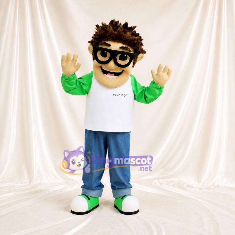 Glasses Spiky Boy Mascot Costume Full Body for Adults School Events