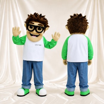 Garçon à lunettes et cheveux en épis Costume de mascotte intégral pour adultes Événements scolaires