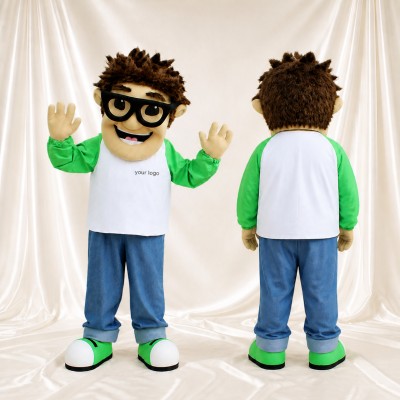 Glasses Spiky Boy Mascot Costume Full Body for Adults School Events