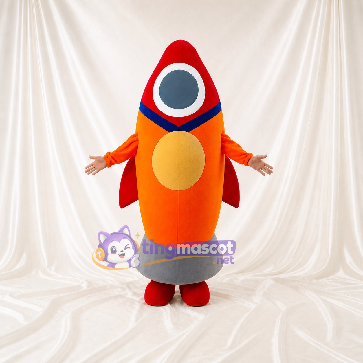 Fusée Orange Costume de mascotte intégral pour adultes Événements scolaires Fusée Orange Costume de mascotte intégral pour adultes Événements scolaires
