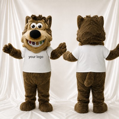 Brown Wolf Mascot Costume Full Body for Adults Sports Events